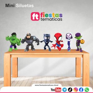 Haz que tu evento destaque con nuestras Mini Siluetas de Spidey y sus sorprendentes amigos para su Decoración. Si buscas una decoración que marque la diferencia, nuestras mini siluetas de 20 cm son la solución perfecta. Olvídate de los adornos de cartón que se doblan o pierden color; en Fiestas Tematicas apostamos por la calidad profesional.