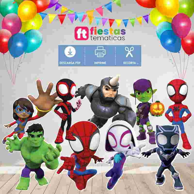 Haz que tus eventos destaquen con nuestras siluetas recortables Tamaño de 1m Spidey y sus sorprendentes amigos. Este listado incluye archivos digitales de alta calidad, diseñados específicamente para que puedas crear tus propios accesorios y decoraciones de fiesta a tamaño real —ideales tanto para centros de mesa como para lucir en el suelo junto a la mesa principal— sin necesidad de usar plóters de corte complicados como Cameo ni pagar costosas gigantografías.