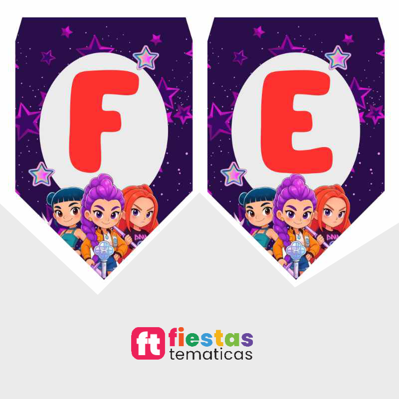 En los detalles está la verdadera magia de una fiesta inolvidable. Dale ese toque especial y exclusivo a tu celebración con nuestro banderín de cumpleaños personalizado de Las guerreras K-pop, diseñado con acabado profesional para sorprender al festejado y a todos tus invitados.