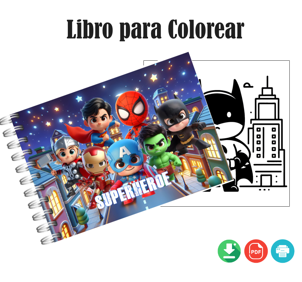Libro para Colorear de Superhéroe en formato PDF