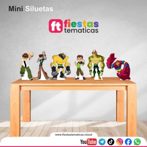 Haz que tu evento destaque con nuestras Mini Siluetas de Ben 10 para su Decoración. Si buscas una decoración que marque la diferencia, nuestras mini siluetas de 20 cm son la solución perfecta. Olvídate de los adornos de cartón que se doblan o pierden color; en Fiestas Tematicas apostamos por la calidad profesional.