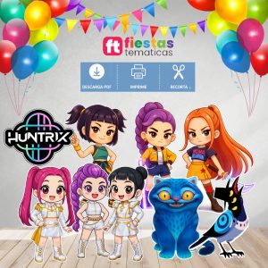 Haz que tus eventos destaquen con nuestras siluetas recortables Tamaño de 1m Las guerreras K-pop. Este listado incluye archivos digitales de alta calidad, diseñados específicamente para que puedas crear tus propios accesorios y decoraciones de fiesta a tamaño real —ideales tanto para centros de mesa como para lucir en el suelo junto a la mesa principal— sin necesidad de usar plóters de corte complicados como Cameo ni pagar costosas gigantografías.