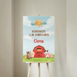 Dale un toque mágico a tu celebración con este cuadro de bienvenida La Granja en foamboard con vinil, perfecto para decorar la entrada de tu fiesta. Un accesorio llamativo y delicado que sorprenderá a tus invitados desde el primer momento.