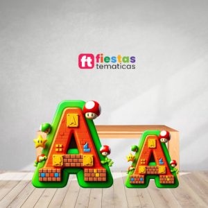 Dale un toque único y divertido a tu fiesta con nuestras letras en vinil y foam de Mario Bros, perfectas para decorar mesas, fondos y espacios especiales. Puedes elegir la inicial del cumpleañero y personalizarla en dos tamaños: 70 cm o 1 m de altura, ambas con soporte firme para mantenerse en pie durante todo el evento.