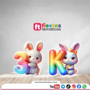 Transforma la decoración de tu fiesta con nuestras Letras números de la temática Conejito. Creadas con un acabado impecable, son el elemento perfecto para destacar en la mesa principal, la entrada del evento o como el fondo ideal para las fotos de recuerdo.